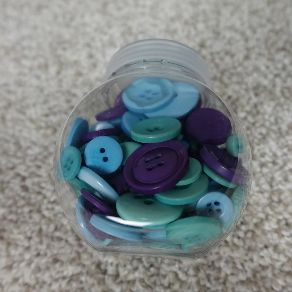 Blue Purple Teal Assorted Craft Buttons 4oz Jar Mixed Sizes 2 & 4 Hole 540001007